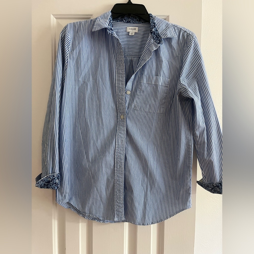 J. Crew Blue and White Striped Shirt
